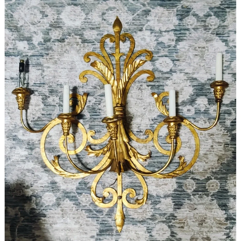 Vintage mid Century Italian Gold Gilt Large Wall Sconces